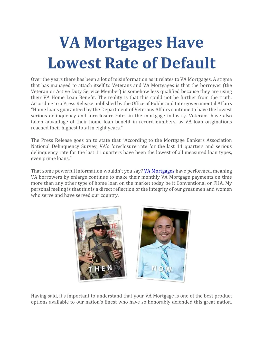 va mortgages have lowest rate of default