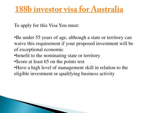 188b investor visa for australia