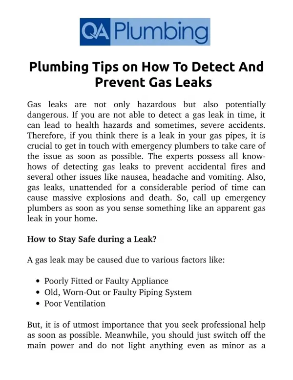 Plumbing Tips on How to Detect and Prevent Gas Leaks