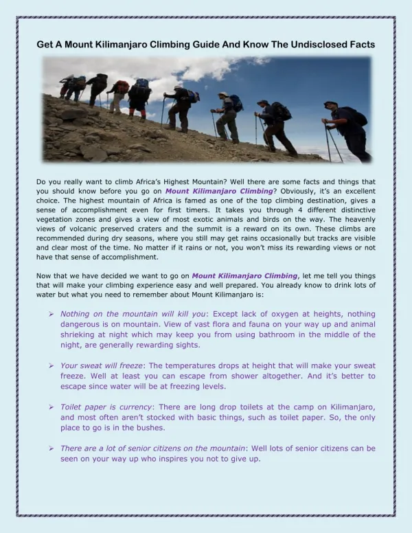 Get A Mount Kilimanjaro Climbing Guide And Know The Undisclosed Facts