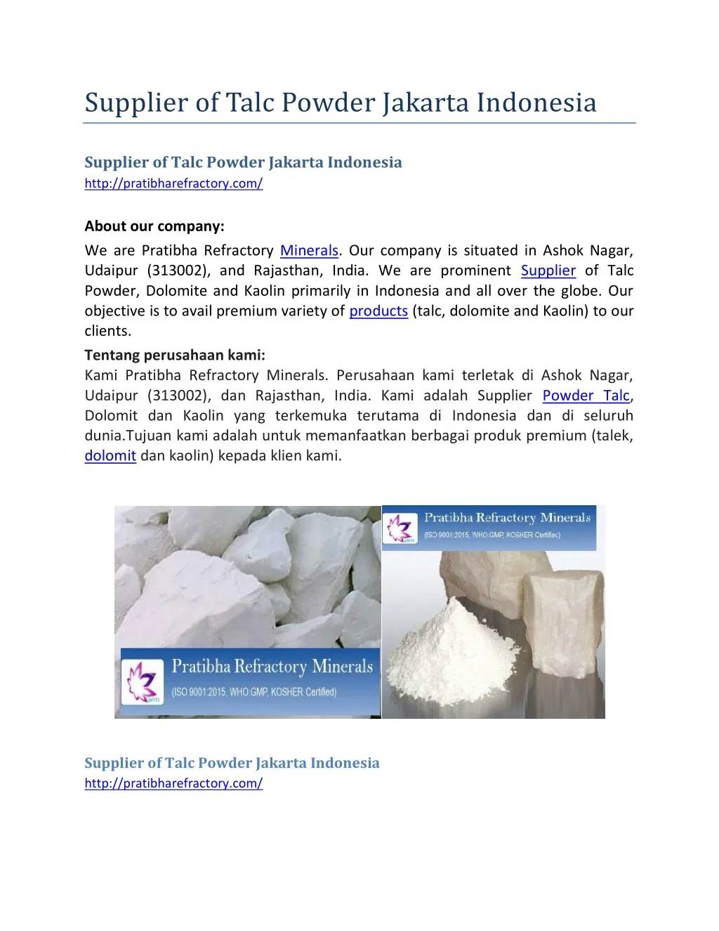 supplier of talc powder jakarta indonesia