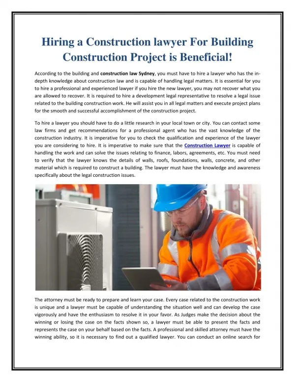Hiring a Construction lawyer For Building Construction Project is Beneficial!