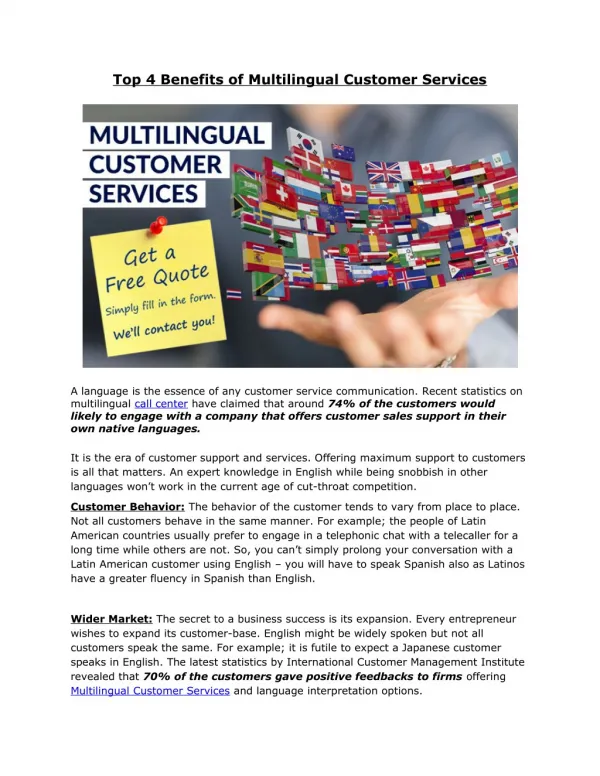 Top 4 Benefits of Multilingual Customer Services