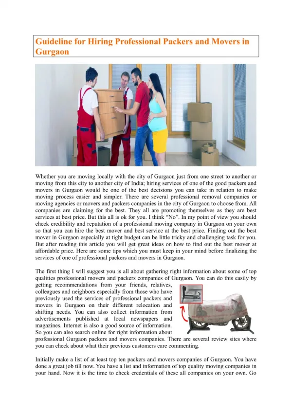 Guideline for Hiring Professional Packers and Movers in Gurgaon