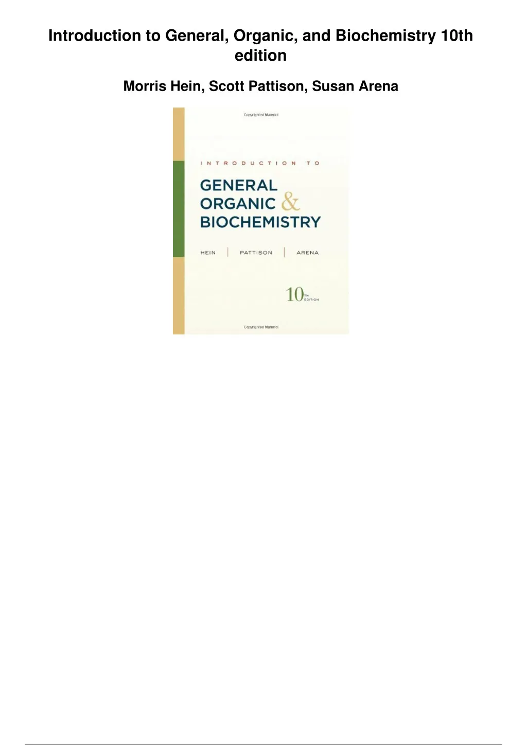 introduction to general organic and biochemistry