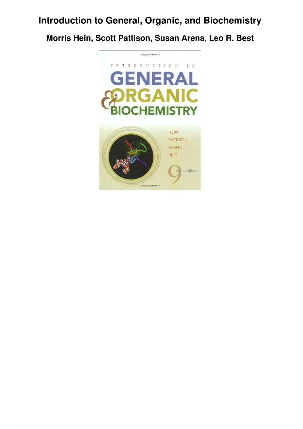 introduction to general organic and biochemistry