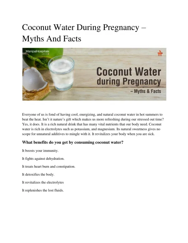 Coconut Water During Pregnancy – Myths And Facts