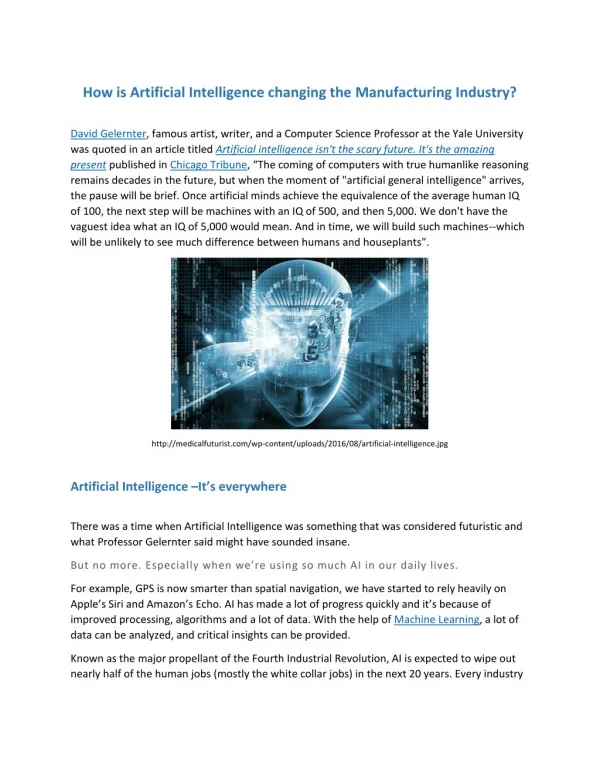 How is Artificial Intelligence changing the Manufacturing Industry?