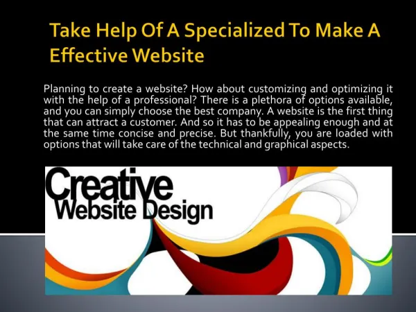 Take Help Of A Specialized To Make A Effective Website