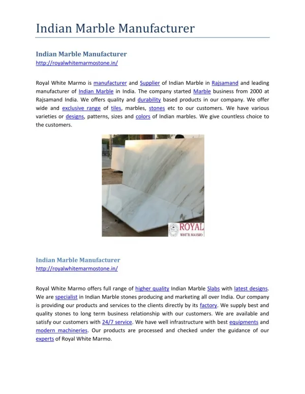 Indian Marble Manufacturer