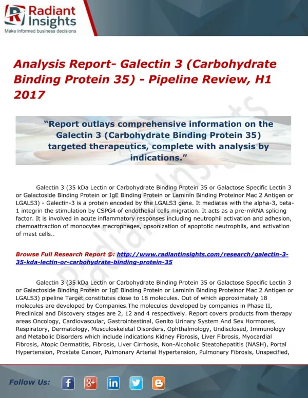 Analysis Report- Galectin 3 (Carbohydrate Binding Protein 35) - Pipeline Review, H1 2017