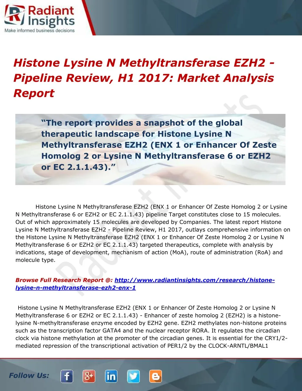 histone lysine n methyltransferase ezh2 pipeline