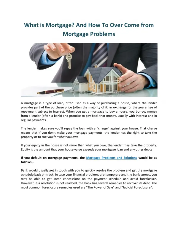 What is Mortgage? And How To Over Come from Mortgage Problems