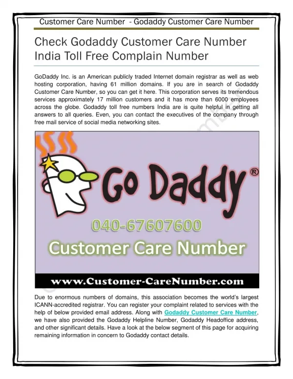 Godaddy Customer Care Number