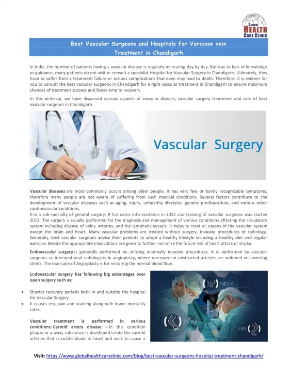 Best vascular surgeons and hospitals for varicose vein treatment in chandigarh