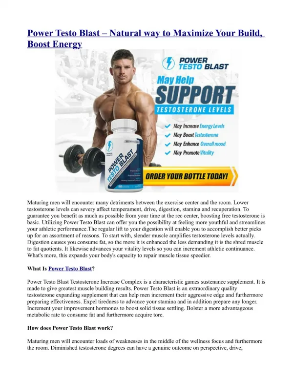 Power Testo Blast – Natural way to Maximize Your Build, Boost Energy
