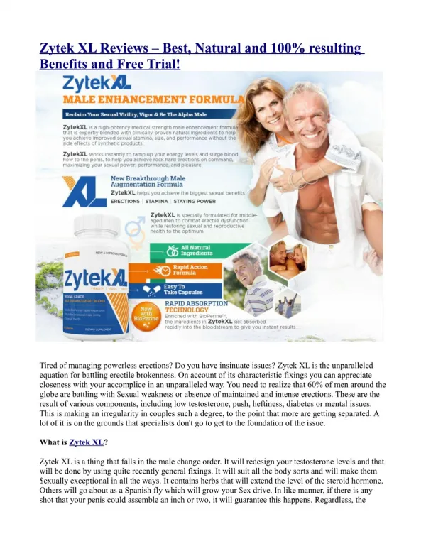 Zytek XL Reviews – Best, Natural and 100% resulting Benefits and Free Trial!