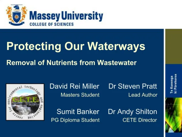 Protecting Our Waterways Removal of Nutrients from Wastewater