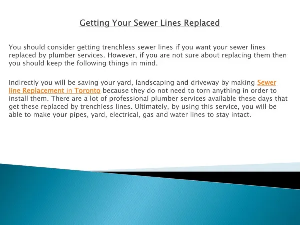 Getting Your Sewer Lines Replaced
