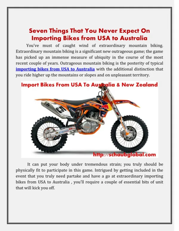 Importing Bikes from USA to Australia