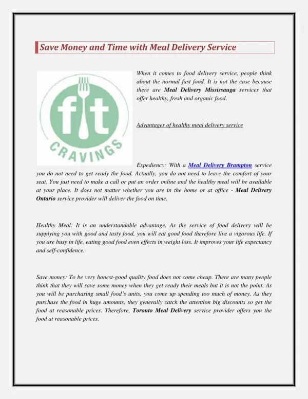 save money and time with meal delivery service