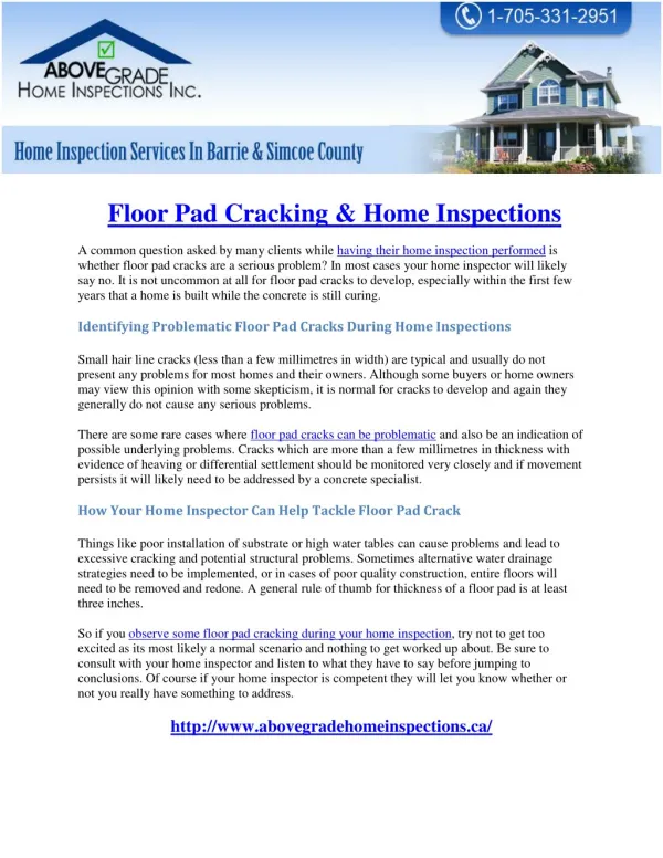 Floor Pad Cracking & Home Inspections - Abovegradehomeinspections.ca