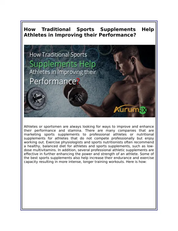 How Traditional Sports Supplements Help Athletes in Improving their Performance?