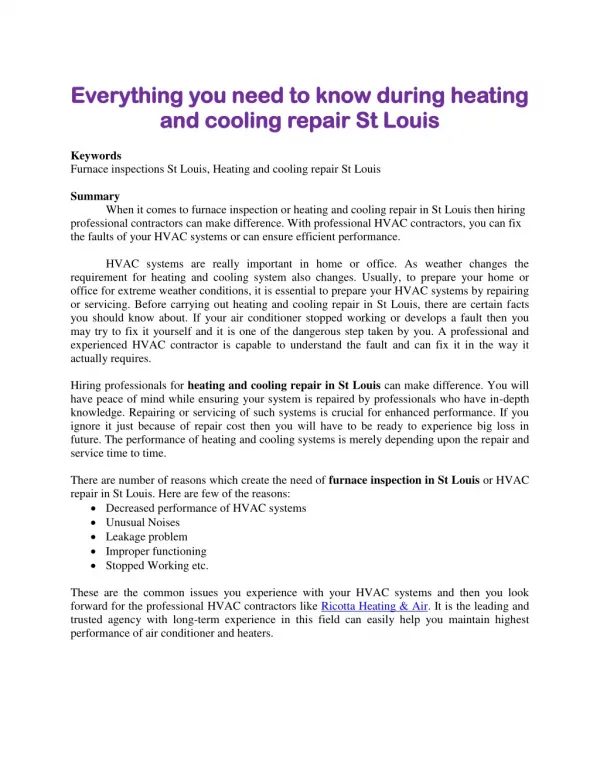 Everything you need to know during heating and cooling repair St Louis