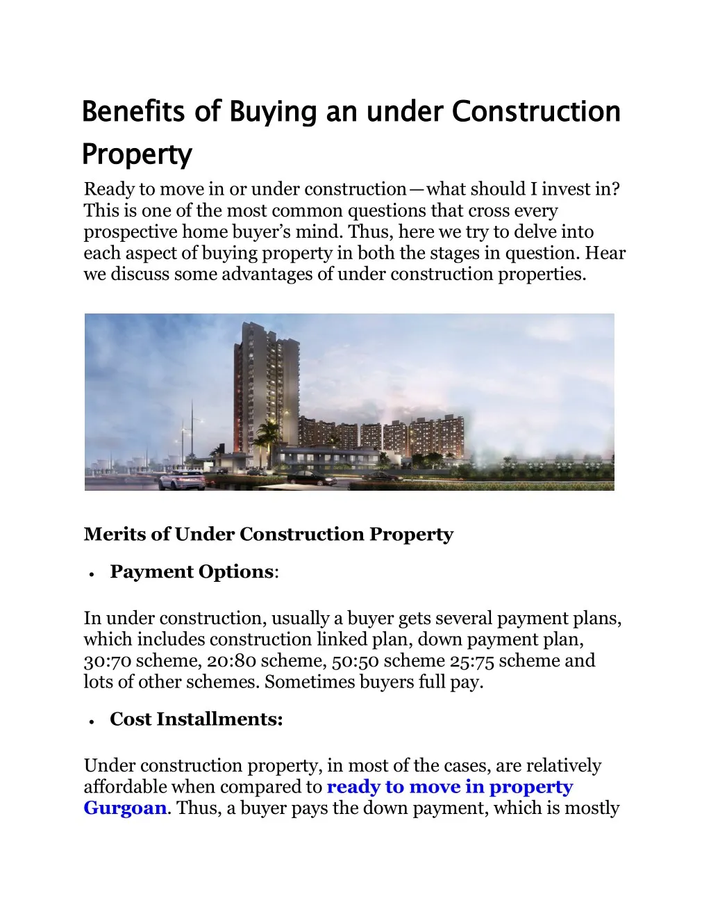 benefits of buying an under construction property