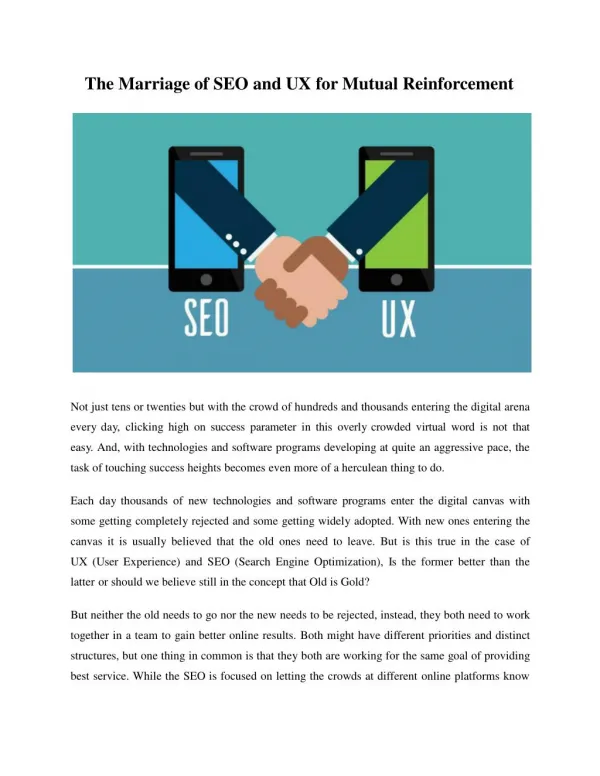 The Marriage of SEO and UX for Mutual Reinforcement