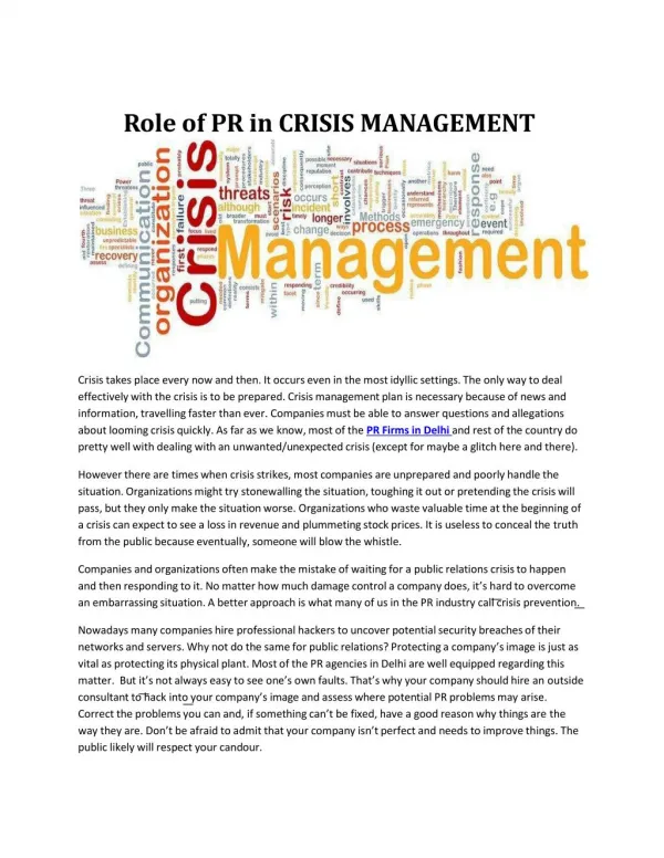Role of PR in Crisis Management