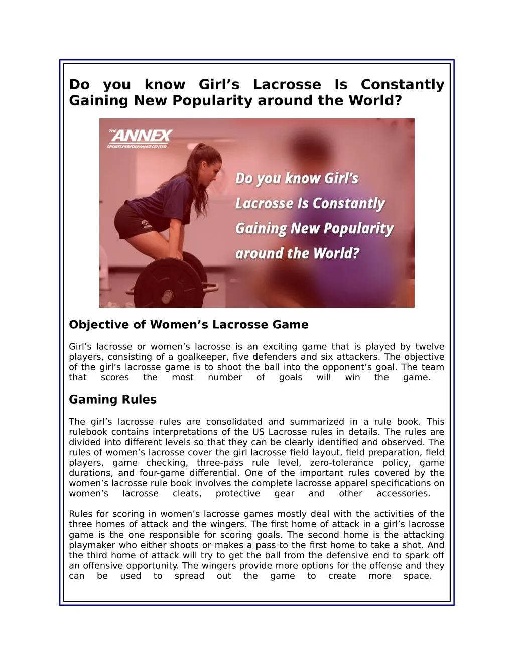 do you know girl s lacrosse is constantly gaining