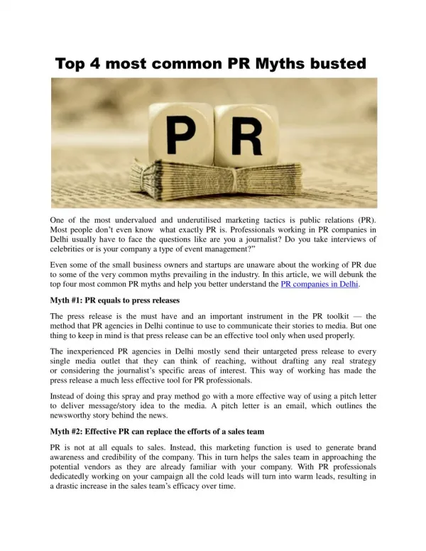 Top 4 most common PR Myths busted