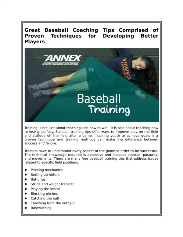 Great Baseball Coaching Tips Comprised of Proven Techniques for Developing Better Players