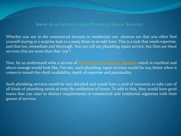 Some Assumptions about Plumbing Repair Services