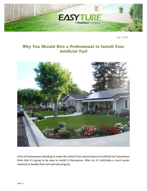 Why You Should Hire a Professional to Install Your Artificial Turf