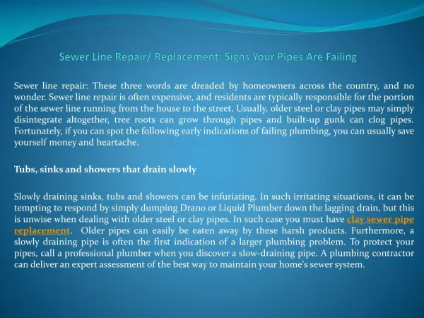 Sewer Line Repair/ Replacement: Signs Your Pipes Are Failing