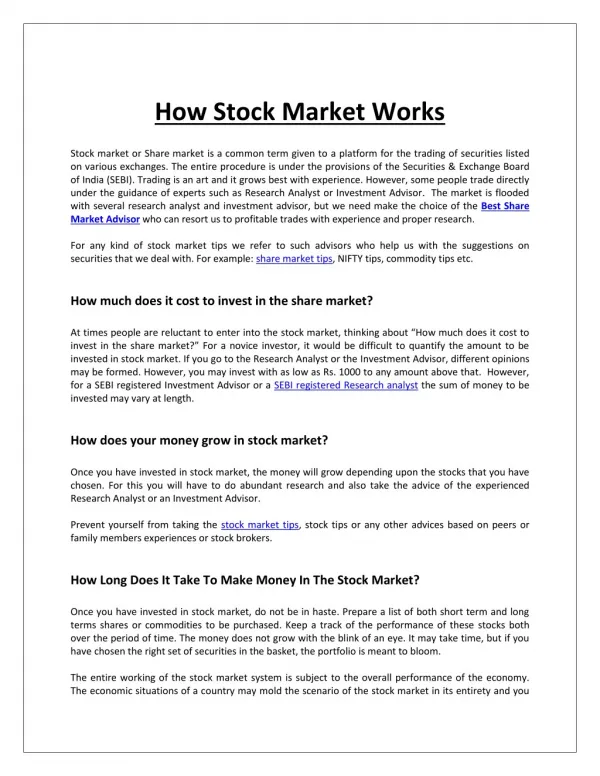 how stock market works