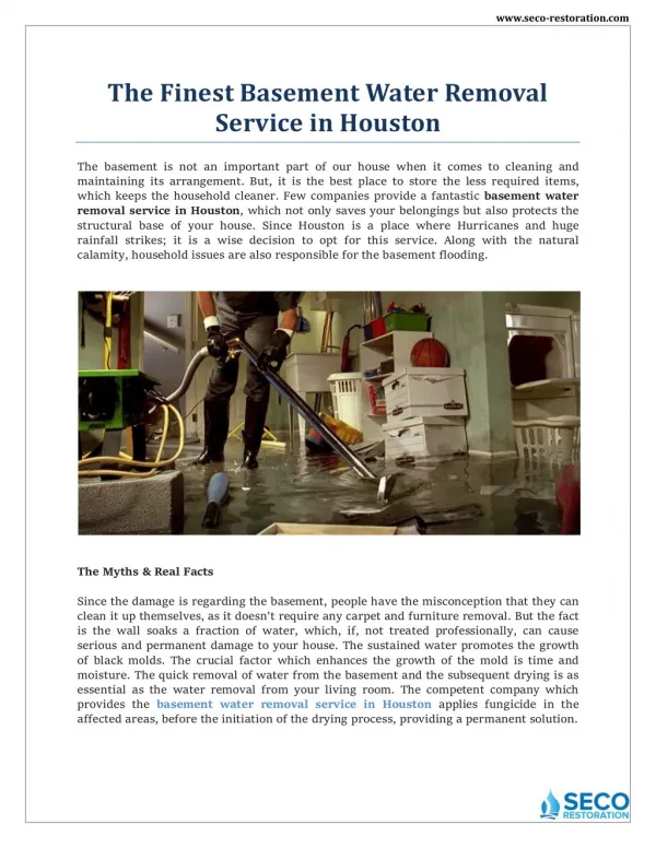 Basement Water Removal Service in Houston - Seco Restoration