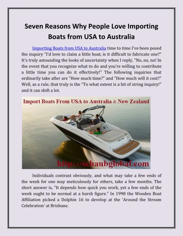 Seven Reasons Why People Love Importing Boats from USA to Australia