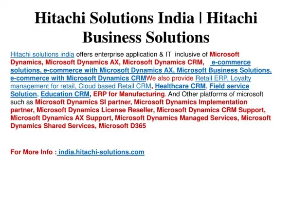 Hitachi Solutions India | Hitachi business solutions