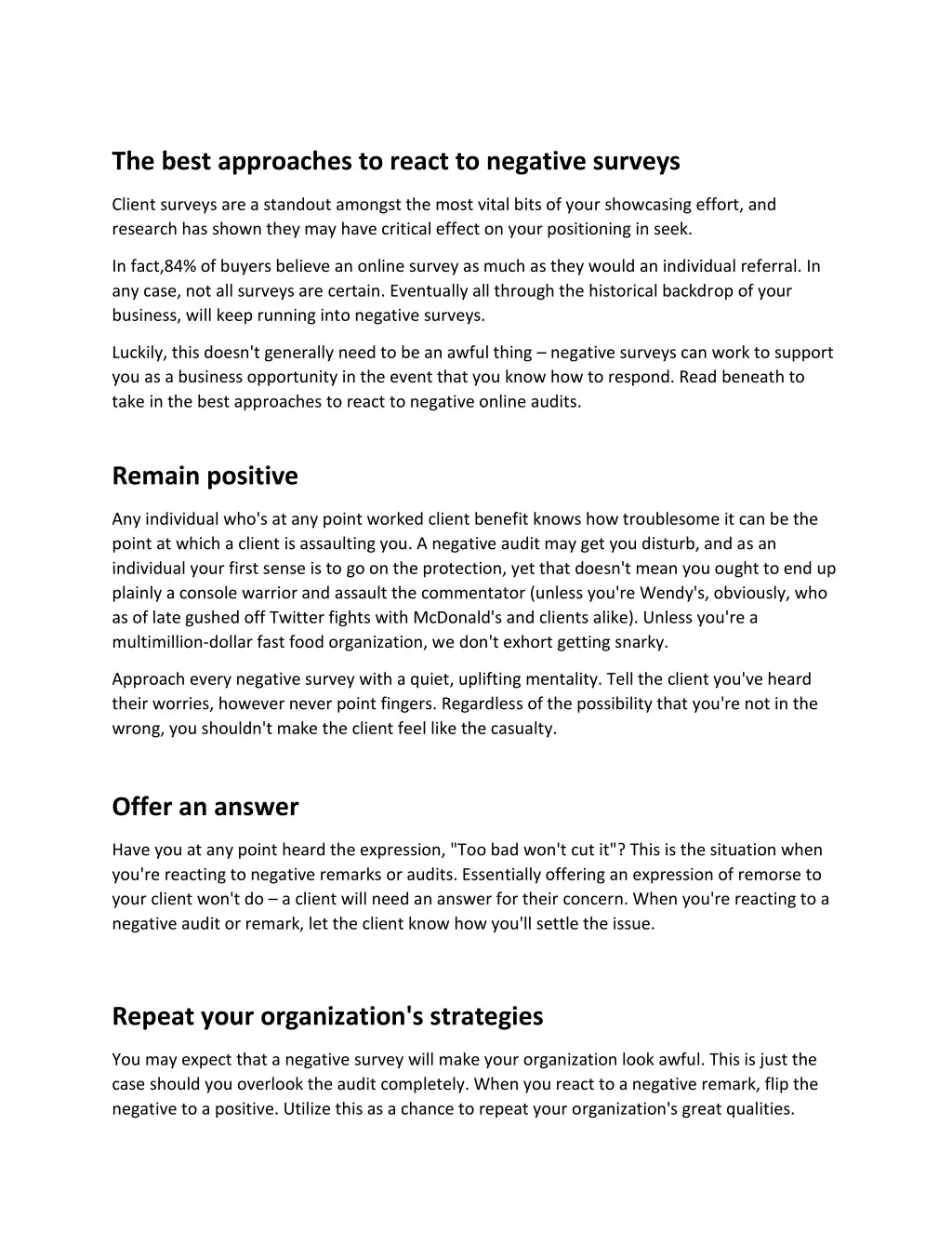 the best approaches to react to negative surveys