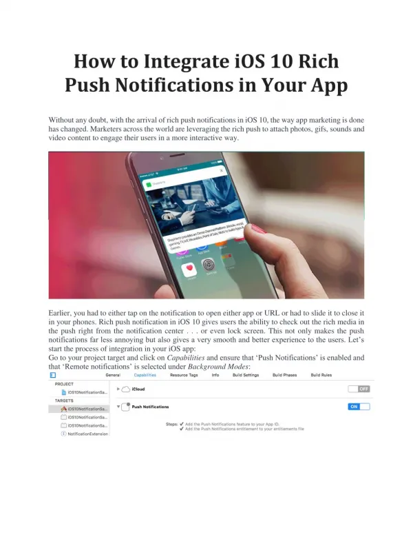 Integrate iOS 10 Rich Push Notifications in Your App