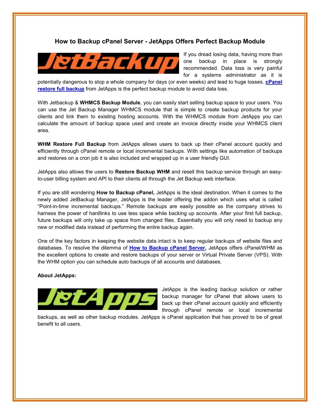 how to backup cpanel server jetapps offers