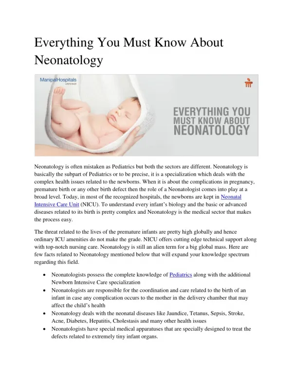 Everything You Must Know About Neonatology
