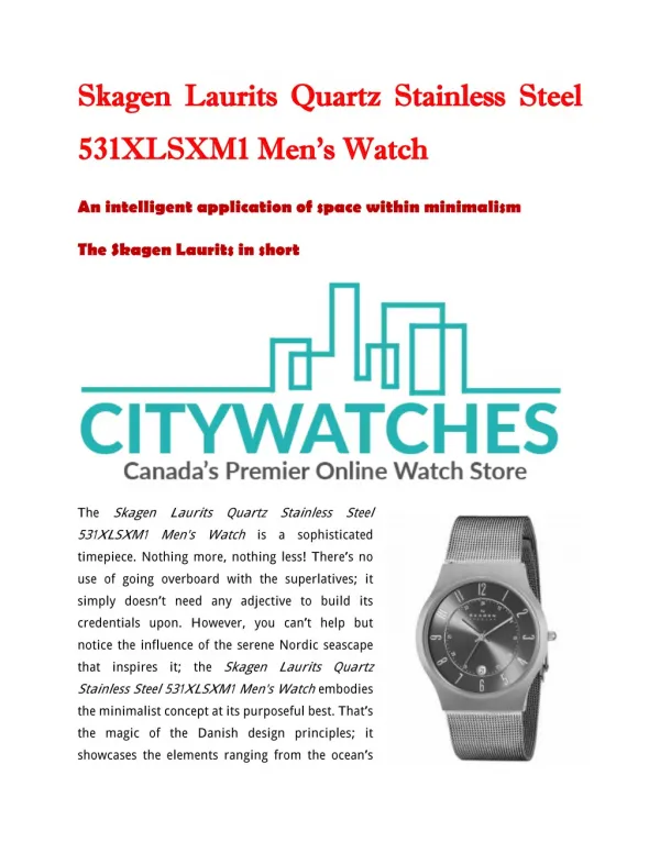 Skagen Laurits Quartz Stainless Steel 531XLSXM1 Men's Watch