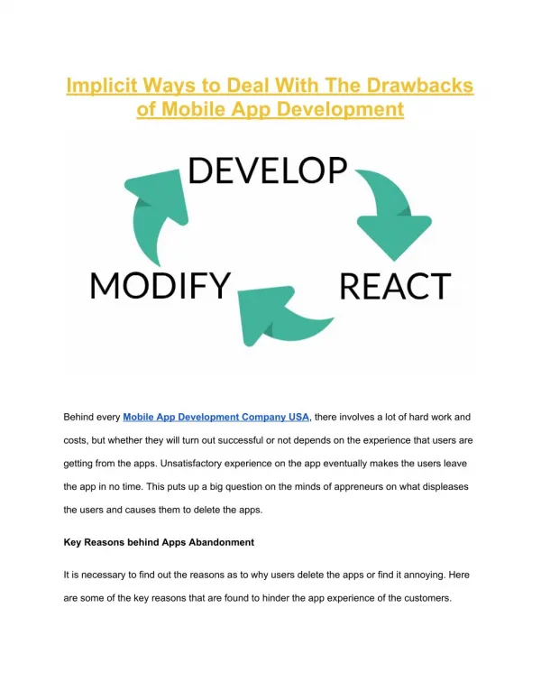 Implicit Ways to Deal With The Drawbacks of Mobile App Development