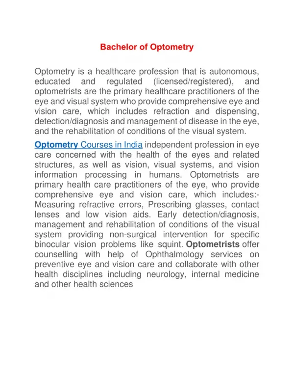 Bachelor of Optometry