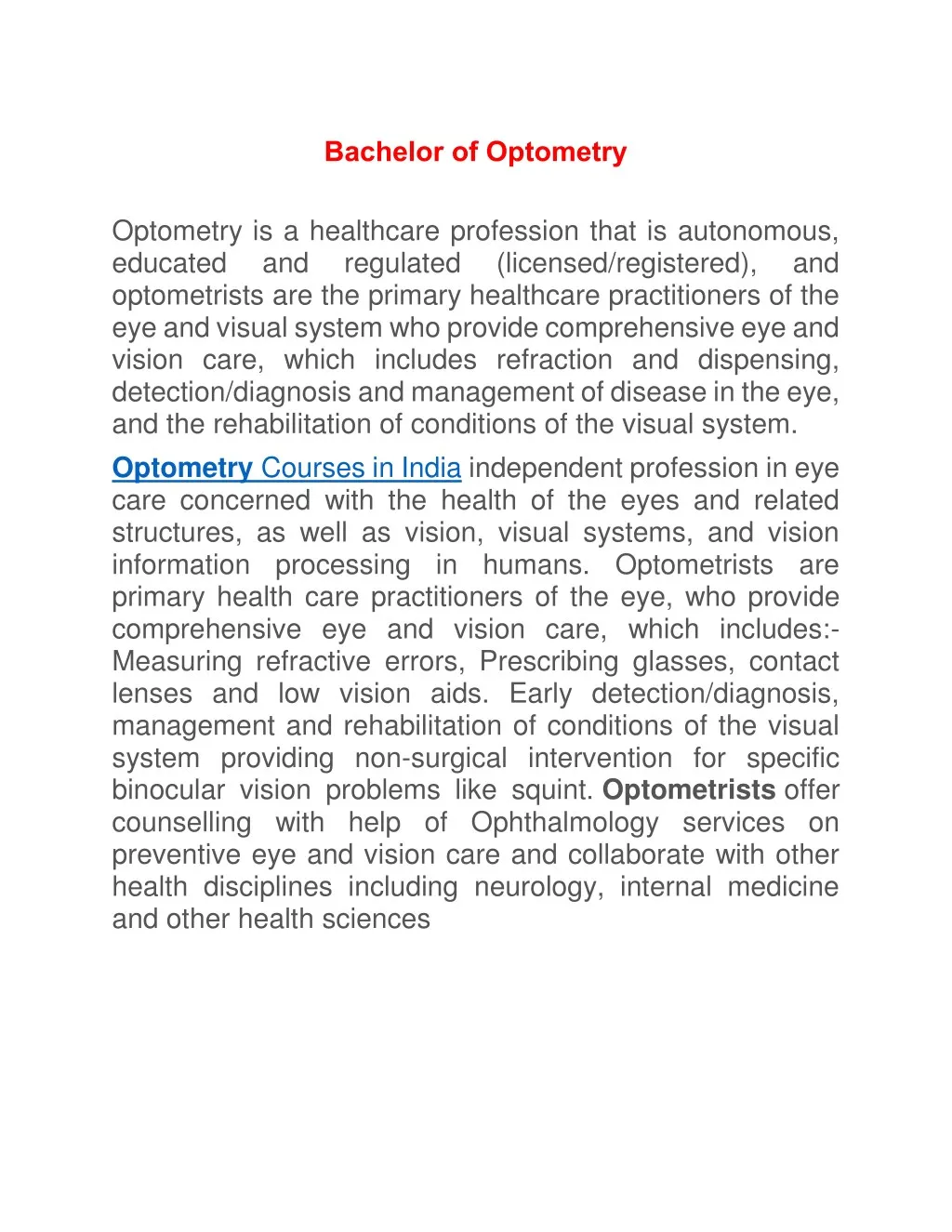 bachelor of optometry