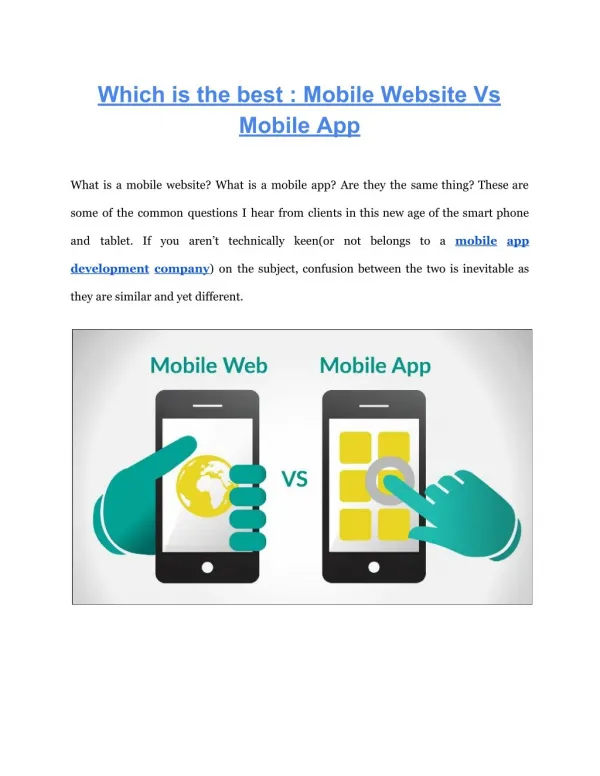 Which is the best : Mobile Website Vs Mobile App